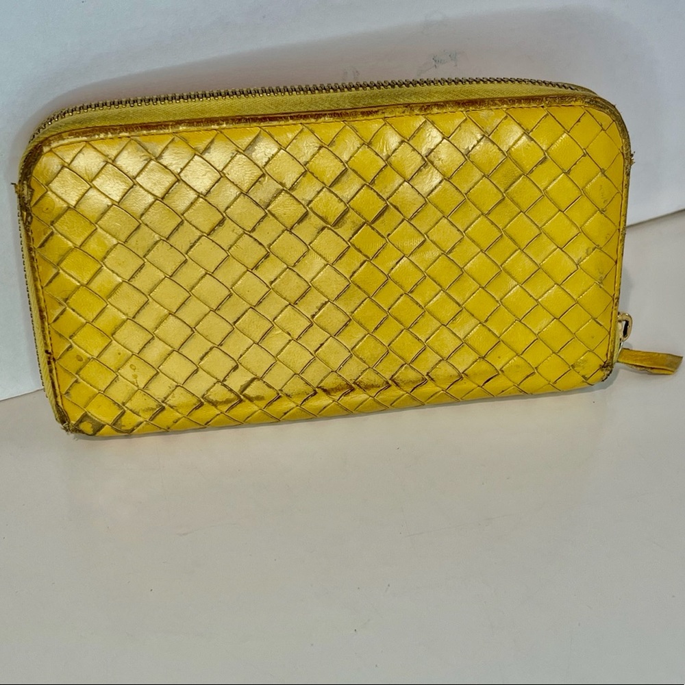 BOTTEGA VENETA zip around wallet mustard yellow Good condition